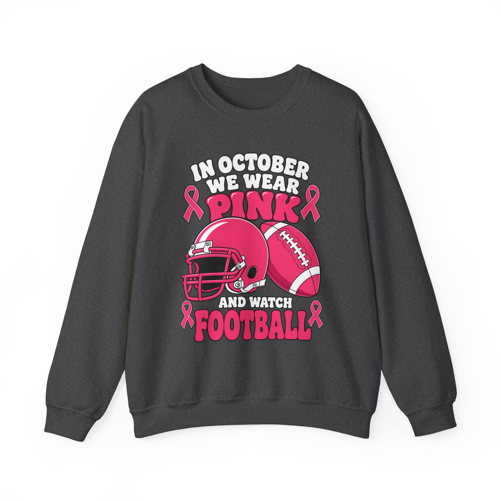 Breast Cancer Awareness Football Sweatshirt — "In October We Wear Pink" Crewneck