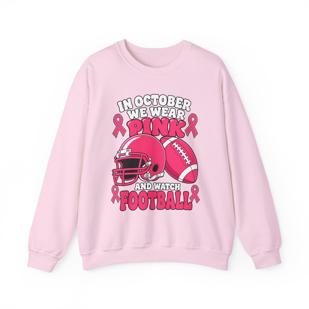 Breast Cancer Awareness Football Sweatshirt — "In October We Wear Pink" Crewneck