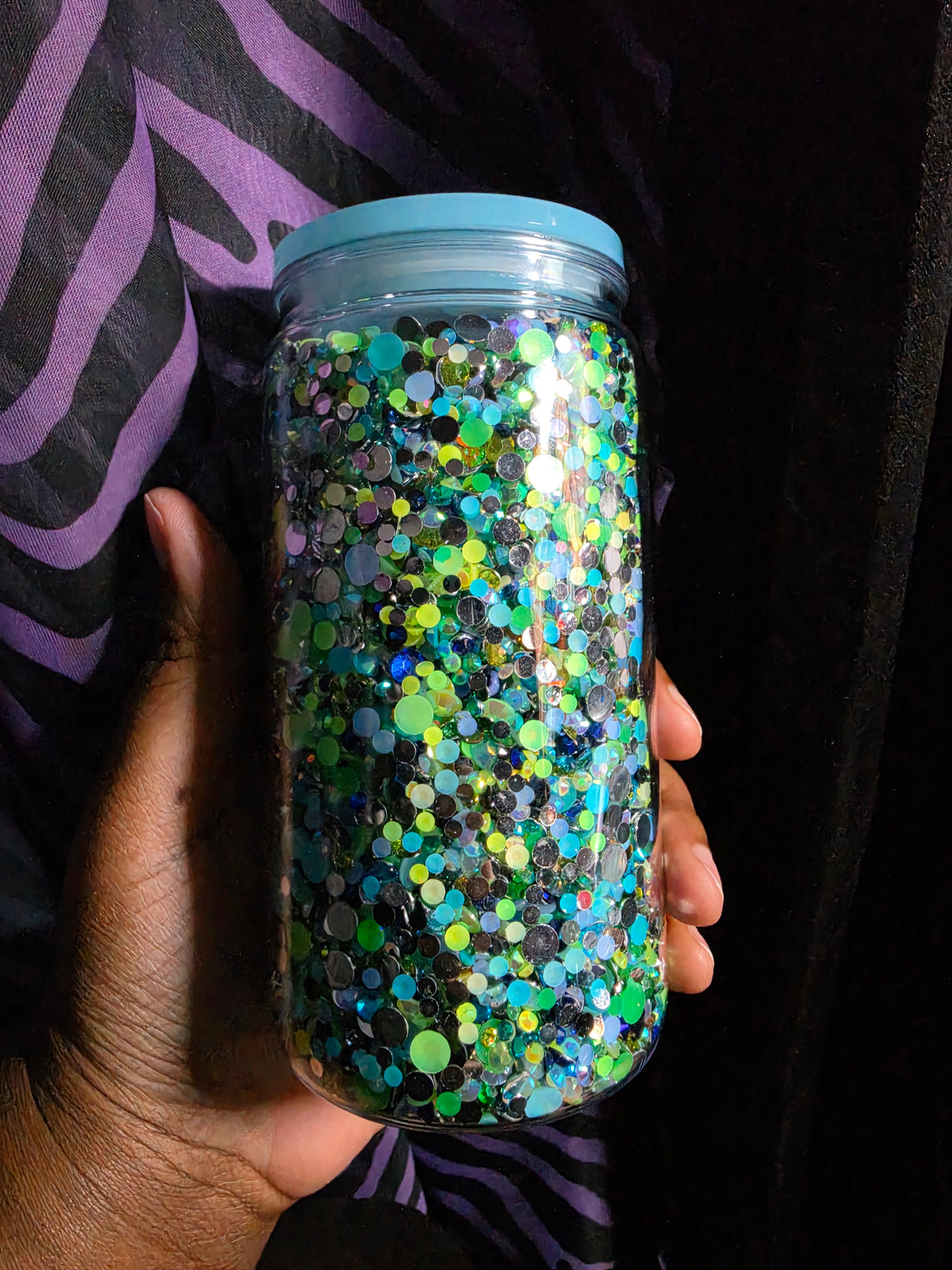 Blue & Green Gem Filled 16oz Snowglobe Tumbler | Handmade Tumbler