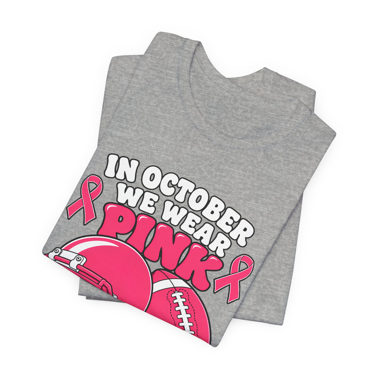 Breast Cancer Awareness Football T-Shirt – "In October We Wear Pink and Watch Football"