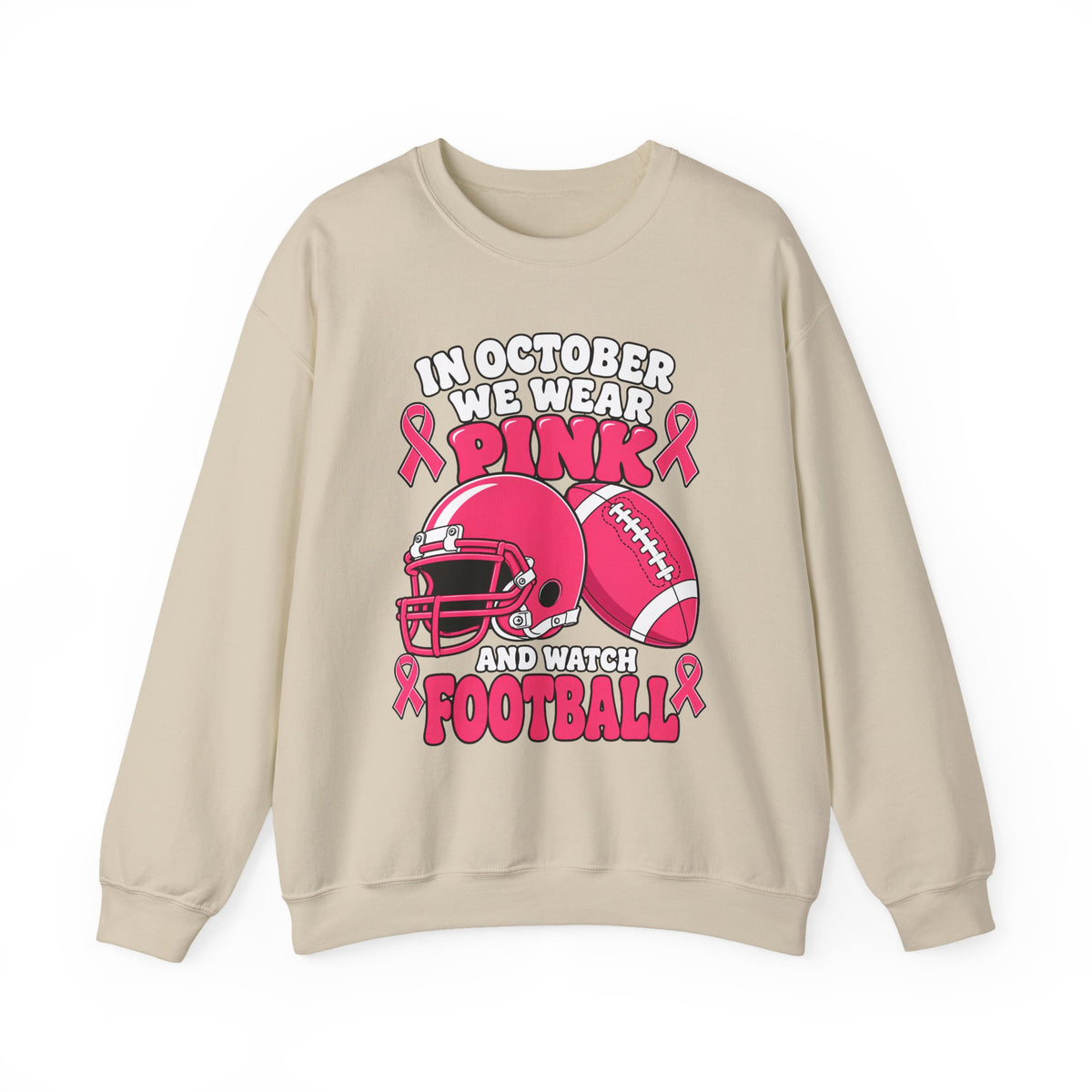 Breast Cancer Awareness Football Sweatshirt — "In October We Wear Pink" Crewneck