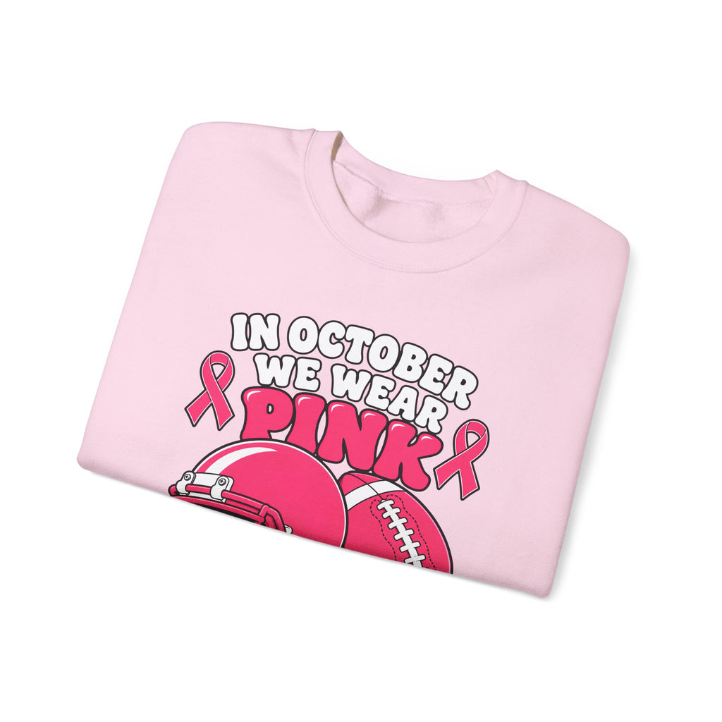 Breast Cancer Awareness Football Sweatshirt — "In October We Wear Pink" Crewneck