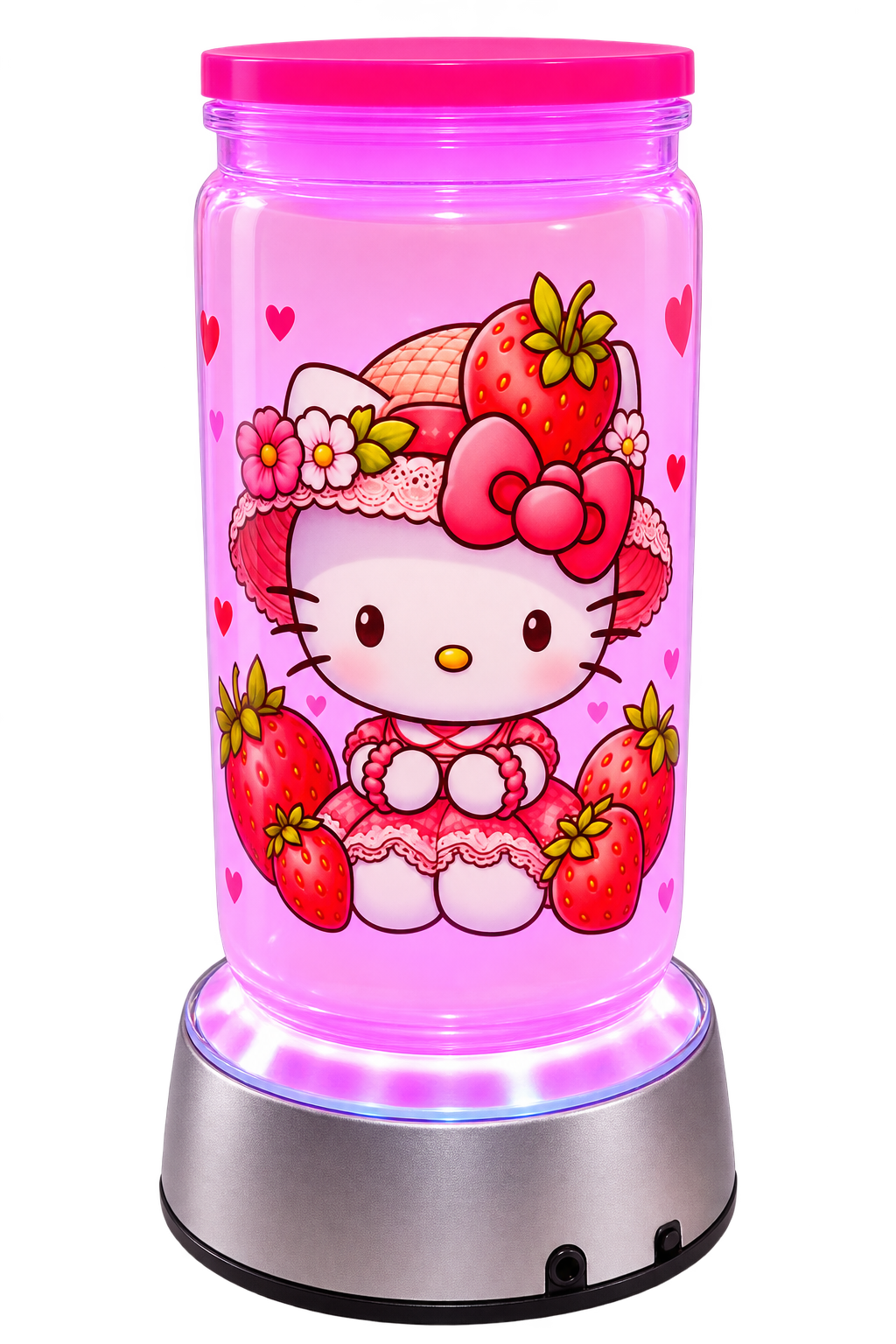 Strawberry Kitty 16oz Acrylic Snowglobe Tumbler | Pink Kawaii Cup | Cute Strawberry Tumbler