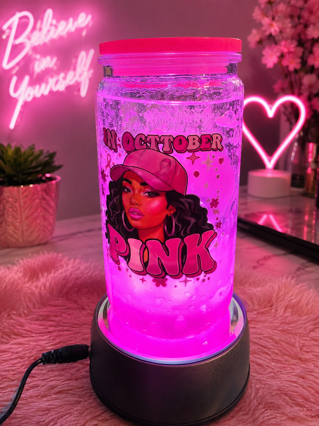 💗 Breast Cancer Awareness Snowglobe Tumbler | Pink Survivor Cup