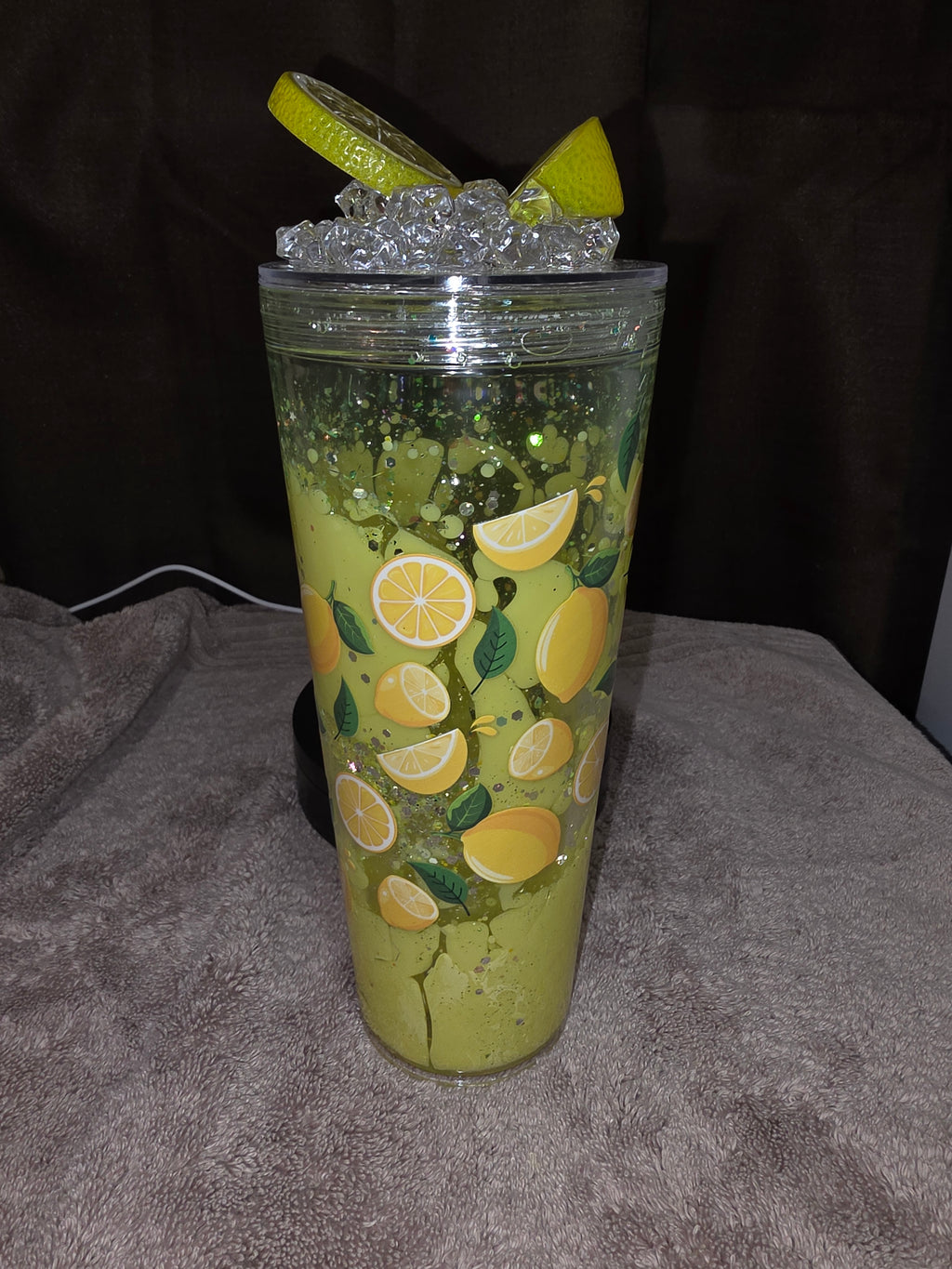 24oz Lemon Drop Lava Snow Globe Tumbler – Lemon & Ice Topper 🍋