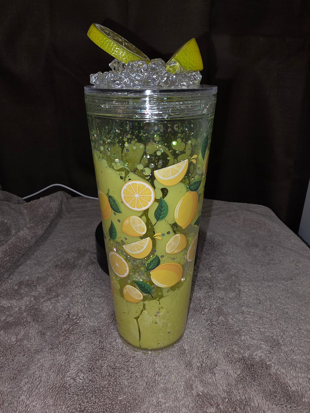 24oz Lemon Drop Lava Snow Globe Tumbler – Lemon & Ice Topper 🍋